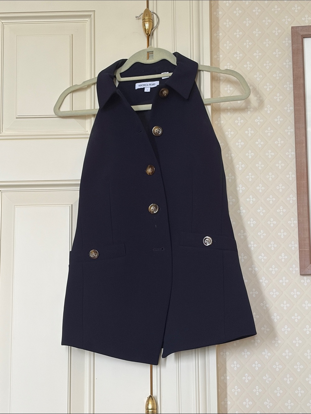 Veronica Beard Dark Navy Sleeveless Button Vest